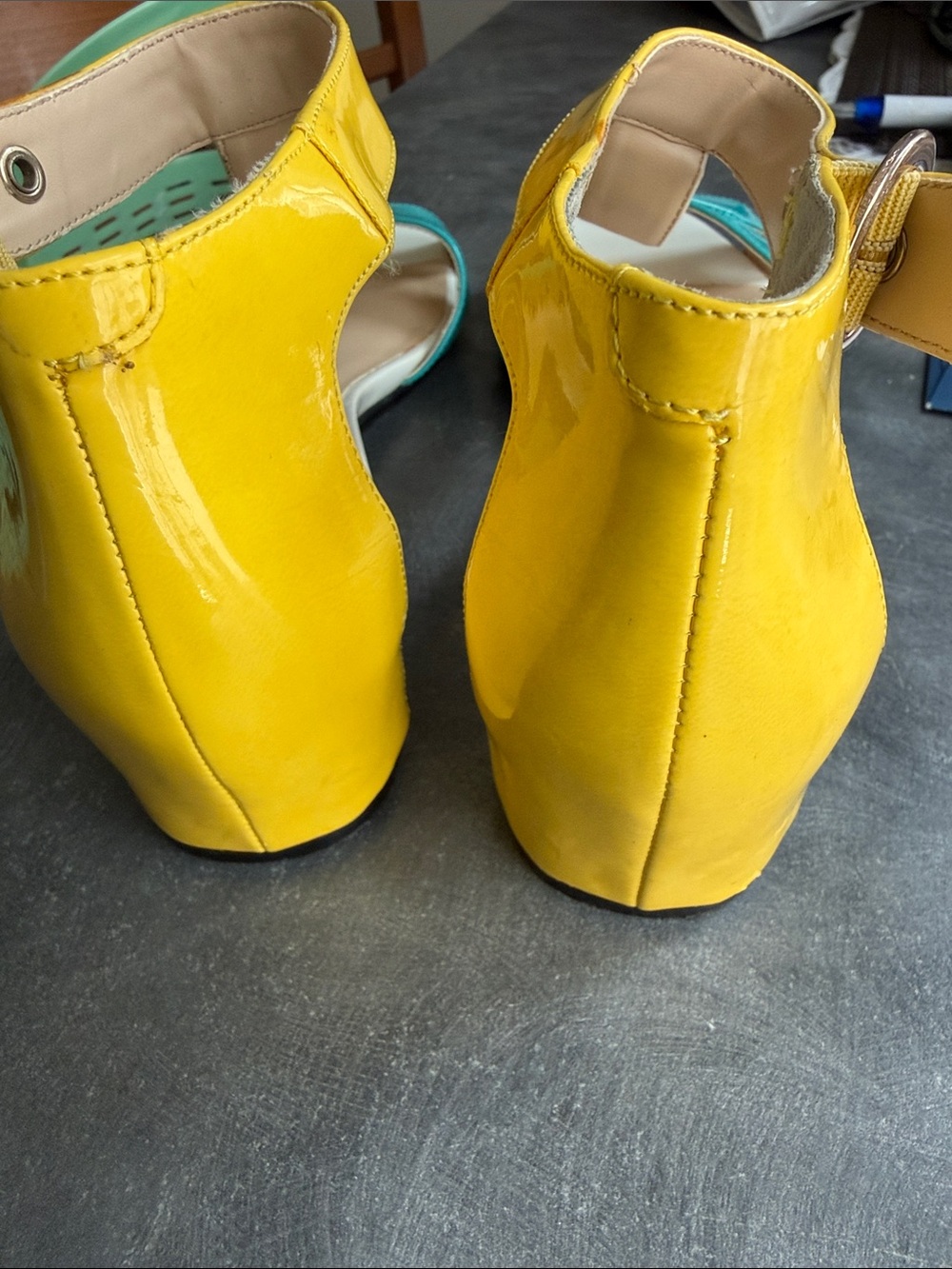 Nine West Teal & Yellow Ankle-Strap Low Heel Sandals - Picture 5 of 11